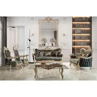 AEA Ensemble de canapés Canapé Baroque Rococo Set Table basse Turquoise 5pcs Or