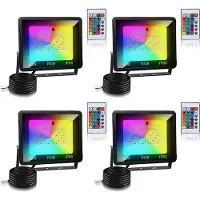 TolleTour Projecteur RGB 50W avec télécommande Projecteur LED RGB Projecteur extérieur LED IP66 étanche 4 pièces