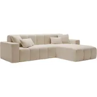 Emporius Furniture Canapé d'angle moderne Miral - Canapé d'angle en L, canapé 265 cm avec tissu velours, mousse souple - ottomane à droite, canapé d'angle Beige (Komodo 11)