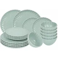 Cookinglife Service de vaisselle Cardida Vert 18 pièces / 6 personnes - 6 assiettes plates, 6 assiettes à dessert et 6 bols