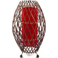 SIMANDRA Bali lampe asiatique lampe déco en rotin & tissu, lampe d'ambiance lampadaire fait main traditionnel 41x25 cm, rouge