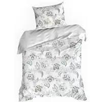 Eurofirany | Ensemble de housse de couette - Linge de lit - blanc - bleu - 140 x 200 cm - Taie d'oreiller - en coton - à fleurs