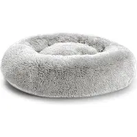 POOM Lit pour chien SD - Coussin beignet moelleux en peluche longue, lit pour chat et chien lavable en différentes tailles (XL ?110cm, gris clair)