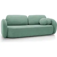 Domo DomoHome Canapé OLIO Canapé-lit avec coffre de lit, coussins décoratifs, fonction pliante, design scandinave, surface de couchage 142x200 cm, pieds noirs, Taille : 238x86x101cm, Couleur : VERT CLAIR
