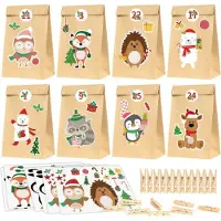 Sonstiges Calendrier de l'Avent à remplir pour enfants avec 24 sacs en papier kraft et autocollants