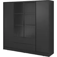 3Xeliving Armoire moderne noire avec portes vitrées - Dimensions : 206 x 200 x 51 cm - Design élégant et polyvalent