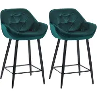 BellaFurn Samt Barhocker 2er Set - Tabouret de bar - grand confort d'assise et design élégant | Couleur : vert foncé