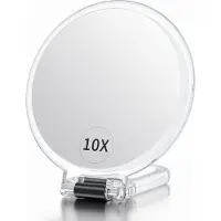 Sonstiges Miroir à main avec poignée et grossissement 10x, miroir de maquillage pliable, miroir de voyage portable