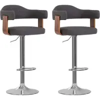 Syfax 2 pcs. Tabouret de bar bois courbé et tissu gris foncé