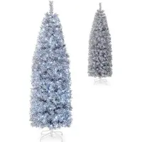 Northix Sapin de Noël artificiel en forme de crayon de 180 cm avec 250 LED blanc froid Slim blanc + noir