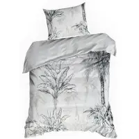 Eurofirany | Linge de lit - Ensemble housse de couette - blanc - gris - 140 x 200 cm - 100 % coton - Taie d'oreiller - Motif à feuilles
