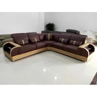 AEA Couch Ecksofa Leder Wohnlandschaft Garnitur Design Modern Sofa L-Form LED USB