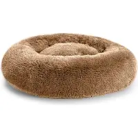 POOM Lit pour chien SD - Coussin beignet moelleux en peluche longue, lit pour chat et chien lavable en différentes tailles (XL ?110cm, marron)