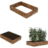 QLS Lit surélevé 120x80x24 cm en bois Flammé Planter des légumes Herbes Jardin 11171