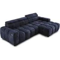 Domo Canapé d'angle OMBO 285x168x77/97 cm, Côté droit Avec fonction sommeil, Assise extensible électriquement, Appuie-tête réglables, Pieds en hêtre foncé, Tissu EDEN hydrophobe - Bleu Cemno