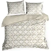 Eurofirany | Ensemble de housse de couette - Parure de lit - 220 x 200 cm - beige - crème - en coton - Linge de lit - Motif géométrique