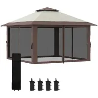 SUGIFT Tente de réception à hauteur réglable, pavillon pliable pop-up, avec 4 panneaux en filet et toit ventilé, couleur beige. | Sac de transport avec roulettes | 3 niveaux de hauteur | 392 x 392 x 283 cm
