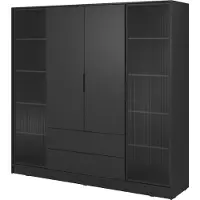 3Xeliving Armoire, armoire moderne noire avec portes en verre