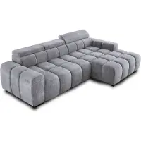 Domo Canapé d'angle OMBO 285x168x77/97 cm, Côté droit Avec fonction sommeil, Assise extensible électriquement, Appuie-tête réglables, Pieds en hêtre foncé, Tissu EDEN hydrophobe - Argenté