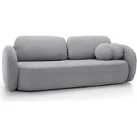 Domo DomoHome Canapé OLIO Canapé-lit avec coffre de lit, coussins décoratifs, fonction pliante, design scandinave, surface de couchage 142x200 cm, pieds noirs, Taille : 238x86x101cm, Couleur : GRIS