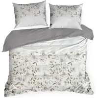 Eurofirany | Parure de lit - Linge de lit - Ensemble de housse de couette - 220 x 200 cm - beige - blanc - 100 % coton - Taie d'oreiller - à fleurs