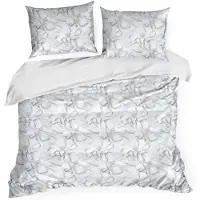 Eurofirany | Ensemble de housse de couette - Linge de lit - Parure de lit - 220 x 200 cm - blanc - gris - Taie d'oreiller - 100 % coton - à motifs floraux