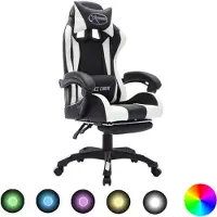 vidaXL Meubles Chaise de jeu avec lumières LED RGB Blanc et Noir Similicuir - Chaises de bureau 288011
