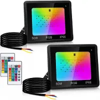 Peviasot Hengda Projecteur RGB 50W avec télécommande Projecteur LED RGB Projecteur extérieur LED IP66 étanche 2 pièces