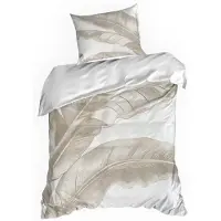 Eurofirany | Linge de lit - 140 x 200 cm - blanc - beige - 100 % coton - taie d'oreiller - motif à feuilles