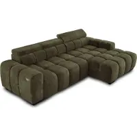Domo Canapé d'angle OMBO 285x168x77/97 cm, Côté droit Avec fonction sommeil, Assise extensible électriquement, Appuie-tête réglables, Pieds en hêtre foncé, Tissu EDEN hydrophobe - Vert olive