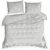 Eurofirany | Ensemble de housse de couette - Parure de lit - Linge de lit - 160 x 200 cm - blanc - gris - Literie - 100 % coton - Motif géométrique