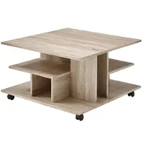 CALICOSY - Table Basse sur Roulettes avec Niches de Rangement - 76 x 76 x H44 cm