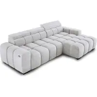 Domo Canapé d'angle OMBO 285x168x77/97 cm, Côté droit Avec fonction sommeil, Assise extensible électriquement, Appuie-tête réglables, Pieds en hêtre foncé, Tissu EDEN hydrophobe - Frêne