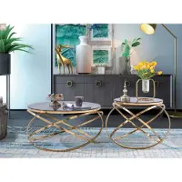 AEA Designer Métal Acier Inoxydable Canapé Table Verre + Tables d'Appoint Canapé Nouveau Set 2 Pcs