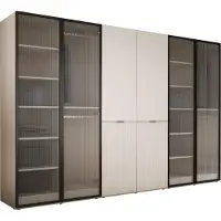 3Xeliving Armoire, beige sable / verre clair, 3 x 100 x 200 x 51 cm