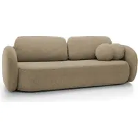 Domo DomoHome Canapé OLIO Canapé-lit avec coffre de lit, coussins décoratifs, fonction pliante, design scandinave, surface de couchage 142x200 cm, pieds noirs, Taille : 238x86x101cm, Couleur : CAPPUCINO