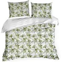 Eurofirany | Parure de lit - Linge de lit - Taie d'oreiller - blanc - vert - 220 x 200 cm - Motif de feuilles - 100 % coton