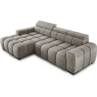 Domo Canapé d'angle OMBO 285x168x77/97 cm, Côté gauche Avec fonction sommeil, Assise extensible électriquement, Appuie-tête réglables, Pieds en hêtre foncé, Tissu EDEN hydrophobe - Gris