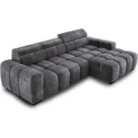 Domo Canapé d'angle OMBO 285x168x77/97 cm, Côté droit Avec fonction sommeil, Assise extensible électriquement, Appuie-tête réglables, Pieds en hêtre foncé, Tissu EDEN hydrophobe - Graphite