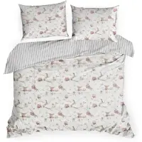 Eurofirany | Parure de lit - Housse de couette - 160 x 200 cm - blanc - rose - Taie d'oreiller - à fleurs - 100 % coton