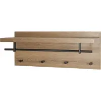 Haku Portemanteau mural , 4 crochets de 3 kg chacun, tringle à vêtements, tablette pour chapeaux, L 750 x P 260 x H 300 mm, bois/métal, décor chêne foncé/noir