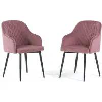 Idea New Garden Srl Lot de 2 chaises rembourrées TESSA en velours avec accoudoirs, dossier haut et pieds en métal, design élégant et moderne -Rose clair/gris foncé
