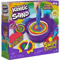 Kinetic Sand SABLE MAGIQUE - COFFRET SWIRL N SURPRISE 907 G + 4 OUTILS - Créez Différentes Formes Hypnotisantes avec Ce Sable Magique Et Coloré comme De La Pâte A Modeler - Jouet Enfant 3 Ans Et +