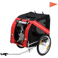 PawHut Remorque vélo pour Chien Animaux 8 réflecteurs Drapeau Barre attelage Inclus Acier Polyester imperméable Max. 30 Kg 130L x 73l x 90H cm Rouge