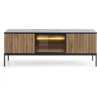 3Xeliving Support TV avec façade rainurée, dimensions 154 x 56 x 39 cm, couleur noire / chêne Wotan