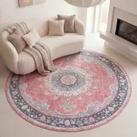 De Onlinewinkelier b.v. Volero - Tapis vintage rond - Lily Medaillon Rouge/Rose - Ø 120 cm