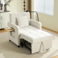 OKWISH Canapé Lit Convertible 2 en 1 - Fauteuil Beige avec Rangement et Table Intégrée