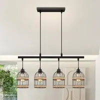 Lapalife Lampe suspendue 4 flammes Noir Métal Abat-jour Lampe suspendue E27 Réglable en hauteur Suspension pour salle à manger, cuisine, bar