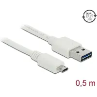 DeLOCK Câble USB 2.0 A vers Micro-B EASY-USB, 0,5 m, blanc, connectable des deux côtés