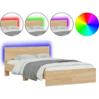 vidaXL Cadre de lit avec tête de lit éclairage LED Chêne Sonoma 120x190cm
